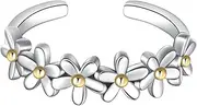[Hioed] 925 Sterling Silver Daisy Flower Toe Rings for Women 18K God Plated Adjustable Pinky Rings Summer Beach Foot Jewelry, Metal, Cubic Zirconia