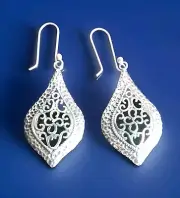 Erick's Sterling Silver Openwork Design Dangle Teardrop Earrings Taxco.925