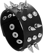 [QUEAMBLER] Punk Studded Bracelet Leather Rivet Bracelet Cuff Wrap BangleSnap Button Goth Rock Wristband for Halloween Party Favors Accessories for Women Men