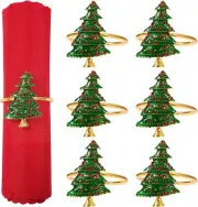 Christmas Napkin Holder Golden Rings Set of 6 Xmas Tree with Red Berries