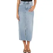Petal & Pup Dana Front Slit Denim Midi Skirt in Blue Wash at Nordstrom, Size 2