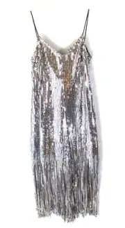 FRENCH CONNECTION Sequined Fringe Romper Size 6 Silver Retail $298