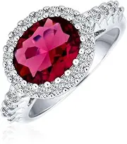 [Bling Jewelry] Vintage Art Deco Style Oval CZ Pave Simulated Red Garnet Emerald Green Cocktail Statement Fashion Ring for Women Silver Plated Brass Customizable