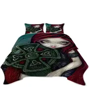 Strangely Lonely Goth Girl Holds Celtic Cross Coverlet