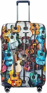 [CADREWY] Color Acoustic and Guitars Print Travel Suitcase Cover Luggage Protector with Elastic Anti Scratch for Carry On, Black, Large