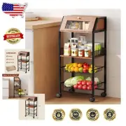 Versatile 4-Tier Rolling Kitchen Cart with Bread Box & Pull-Out Baskets, Brown