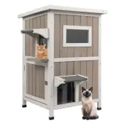 PETSCOSSET Outdoor Cat House Weatherproof 2-Story Feral Cat Shelter for Outdo...