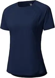 [BGOWATU] Women's Workout Short Sleeve Running Shirts Active Wear Tops Quick Dry Lightweight Training Rash Guard Tops, Navy, Medium