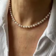 6mm High Luster AAA+ Pink and White Pearl and Sparkly Sterling Silver Necklace