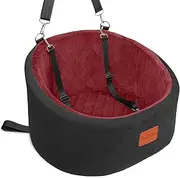 Dog Car Seat for Small Dogs,Portable Pet Travel Bed with 2 Safety Leashes & Non-Slip Base,Removable Washable Cover & Soft Memory Foam,Secure Car Seat for Cars(Small,Black/Red)