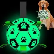 Glow in The Dark Dog Toys Soccer Ball with Straps, Interactive Dog Toys Puppy Birthday Gifts, Dog Tug Water Toy, Indoor/Outdoor Light Up Dog Balls for Small & Medium Dogs（8 Inch Size 3）