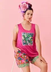[Taking Shape] Taking Shape Toucan Jungle Pyjama Tank Size 30 in HOT Pink, Viscose - Plus Size Women's Clothing Hot Pink