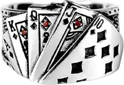 [Generic] Ring Poker - Open Ring - Flush Poker Ring Vintage Rhinestones Playing Cards Band Adjustable Rings Jewelry for Women Men