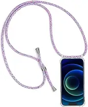 Crossbody Case Compatible with iPhone 6/7/8/iPhone SE 2020/iPhone SE 2022,Clear Shell with Neck Cord Lanyard Strap,Transparent Blue rainbow