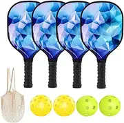 Pickleball Paddles, Premium Wood Pickleball, Set with 4 Pickleball Balls and 4 Pickleball Paddles, Ergonomic Cushion Mesh Storage Bag, Pickleball Paddles Pack Gifts for Beginner and Pro