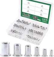 Keadic 160Pcs Aluminum Rivet Nut Metric Flat Head Threaded Insert Nutsert Assortment Kit - M3 M4 M5 M6 M8 M10