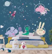 Peppa Pig wallpaper bedroom non-woven thick wall mural space adventure Blue