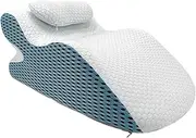 Pillow, Pillow, Washable Cover, Soft Ergonomic Pillow, Wedge Pillow for Sleeping, Relaxing and Reading, White and Blue, as described