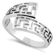 925 Sterling Silver Aztec Pattern Ring, Stackable Silver Band for Women