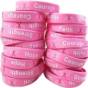 [Uddiee] 50 Pack Breast Cancer Awareness Pink Ribbon Bracelets Hope Faith Strength Courage Inspiring Wristbands