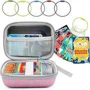 [gjulrfu] Card Case for Yoto cards, Hard Portable Card Case with Zipper & for Yoto Card Keyring Loop Holder Card Tabs, Travel Carrier Kids Toy Storage Organiser Tidy Mini Card Storage (Pink)