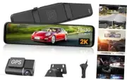 Mirror Backup Camera 11.88" 2K Full Touch Screen Front and Rear View Dual