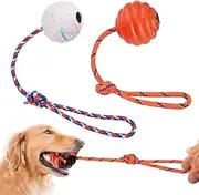 PrimePets Dog Training Ball on Ropes, 2 Pcs Solid Rubber Rope Balls, Tug Ball Toy for Medium and Small Dog, Tough Rope Toy, Non-Toxic and Durable Dog Toys