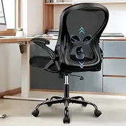 [Winrise] Office Chair Desk Chair, Ergonomic Mesh Computer Chair Home Office Desk Chairs, Swivel Task Chair Mid Back Breathable Rolling Chair with Adjustable Lumbar Support Flip Up Armrest (Black)