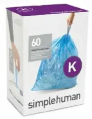 simplehuman BIN LINERS 35-45L 60-Pieces Code-K Thick Double Seams, Drawstring
