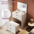 Dressing Table 2-in-1 Set Vanity Set Stool Makeup LED Mirror Jewellery Organizer