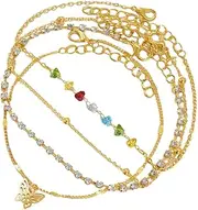 Holibanna 4pcs Butterfly Layered Anklet Ankle for Girl Summer Jewelry Women Ankle Bracelets Summer Anklets Anklet Bracelets for Women Beach Bracelets Anklet for Women Alloy Rhinestone Golden