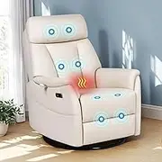 Advwin Recliner Chair for Adult Comfy Rocking Chair with Vibration Massage & Heat 360 Swivel Rocker Armchair with Side Pocket for Small Space Bedroom Living Room RV Nursery, Beige