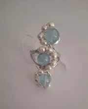 Hand Wrapped & Hammered Ring W/ Aquamarine Beads & Freshwater Pearls Size 11