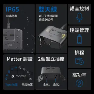 【TP-Link】Tapo P400M 2開關插座 Wi-Fi 無線網路 Matter戶外型智慧智能插座 延長線(支援ios/Google)