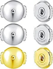 Fomissky-sisa Secure Earring Backs for Studs, 3 Pairs Locking Earring Backs Replacements 18K White Gold/Gold Plated