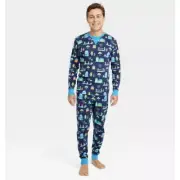 Mens Hanukkah Lions Print Matching Family Pajama Set Navy Blue - Size XXL
