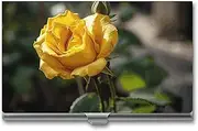 [VFMKT] Slim Metal Business Card Holder Portable Business Card Case Pocket Name Card Holder Growing Yellow Rose Wallet for Men Women Office Travel, style, One Size