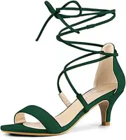 [Allegra K] Women's Kitten Heel Lace Up Open Toe Sandals