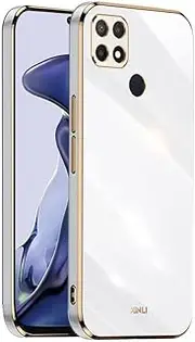 [EASSGU] Electroplated Frame Mobile Phone Case for Oppo A15 (6.52 Inches), Soft TPU Silicone Protective Case - White