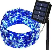 Solar String Lights - Solarmks Outdoor String Lights 150 LED Fairy Lights Waterproof Copper Wire Lights,Ambiance Lighting for Patio,Lawn,Xmas Tree,Christmas,Garden Decorations （Blue）