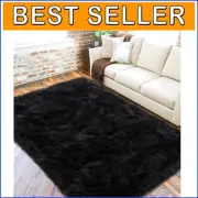 Luxurious 4x6 Feet Faux Fur Area Rug - Soft Black Shag for Bedroom & Living Room