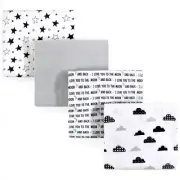 NWT Hudson Baby Moon Stars Clouds Black White Gray Neutral Receiving Blankets