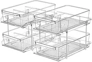 2 Set, 2 Tier Clear Organizer with Dividers for Cabinet / Counter, MultiUse Slide-Out Storage Container - Kitchen, Pantry, Medicine Storage Bins, Bathroom, Vanity Makeup, Under Sink Organizing