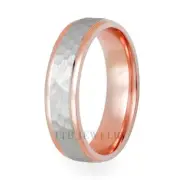 MENS PLATINUM & 14K ROSE GOLD HAMMERED FINISH WEDDING BAND RING 6MM