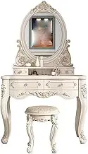 CUPKEE Makeup Vanity Set with Mirror & Cushioned Stool, European Style Vanities & Vanity Benches, Vintage Dressing Table with 4 Drawers, for Bedroom Decor and Gifts