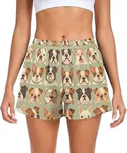 [FRODOTGV] Cute Dog Faces Women's Athletic Shorts with Pockets Sport Shorts for Soccer Teenis Exercise Indoor S