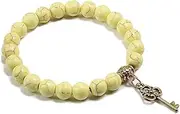 [QJZM] Metal Key Pendant Bracelet Natural Black Matte Lava Stone Beaded Colorful Turquoises Bracelets Women Men Charms Jewelry-yellow_CHINA