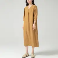 在飛比找momo購物網優惠-【Pure 衣櫃】日系純色棉麻連身裙洋裝(時尚/舒適/百搭/