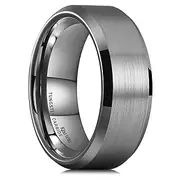 [King Will] 8mm Tungsten Wedding Rings for Men Gunmetal Plated Brushed Men's Wedding Band Gifts for Him Size 7-14 Comfort Fit