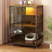 Cat Enclosures, Cat Cage Indoor, Cat Playpen, Sliding Door, Breathable, Metal Frame, Wooden Backboard, with Platform Ladder, Cat Cabinet, Pet Playpen, for 1-2 Cats(Black,35.4x23.6x52.4in)